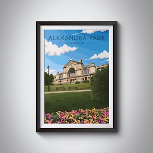 Alexandra Park Poster, London Travel Print, Ally Pally, Alexandra Palace, Muswell Hill, Wood Green, North London, Railway Poster, Vintage