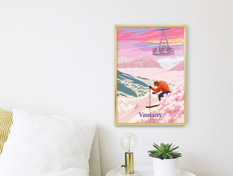 Vaujany Ski Resort Poster, French Alps, France, Vintage Skiing Print, Snowboarding, Isere, Gift Skier, Alpe d'Huez, Oz, Ski Wall Art Decor image 3