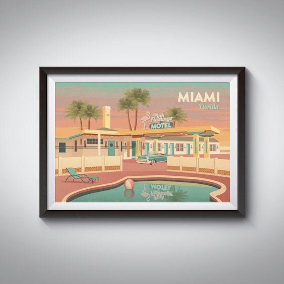 Miami Florida Travel Poster, USA, Retro Miami Print, Vintage Motel Art, Americana, Route 66, National Park Poster, Spring Break, Magic City