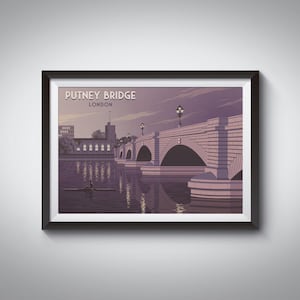 Putney Bridge London Poster, London Travel Poster, Hammersmith, Fulham, Richmond, Putney, Barnes, River Thames, Framed Print, Wall Art Gift