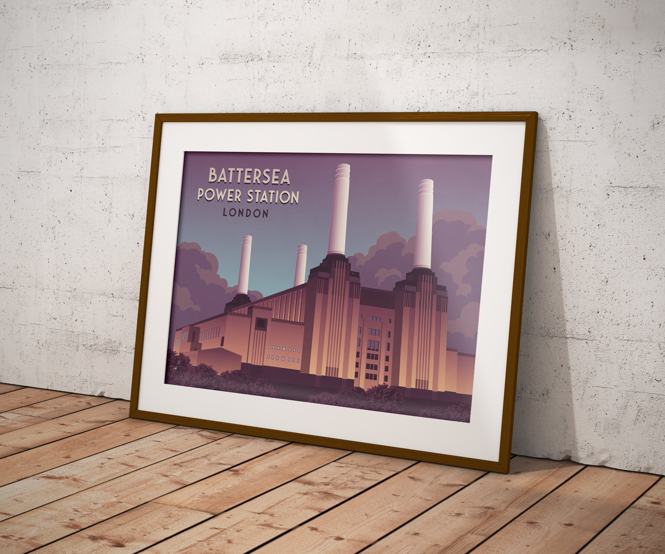 Battersea Power Station Art Print London Travel Poster River | Etsy