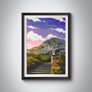 Croagh Patrick Irland Poster, The Reek, County Mayo, Reisedruck, Clew Bay, Berg, Saint Patrick's Way, Wallfahrt, Westport, irisch