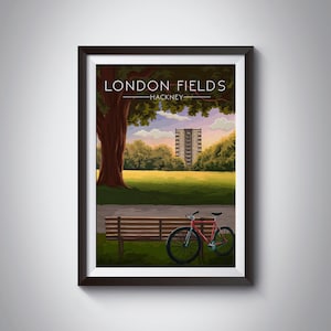 London Fields Hackney Poster, Travel Print, East London Park Poster, Wall Art Gift, London Fields Lido, Broadway Market, Regents Canal Print