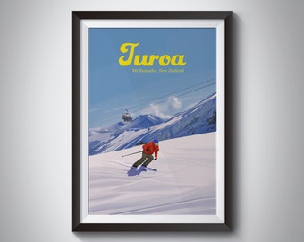 Turoa Ski Resort Poster, Mount Ruapehu New Zealand, Whakapapa, Tongariro National Park, NZ Travel Poster, North Island, Framed Print Art