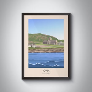Iona Poster, Scotland, Inner Hebrides, Isle Of Iona, Ross of Mull, Iona Abbey, Vintage Travel Print, Scottish Island, Hiking, Framed Print