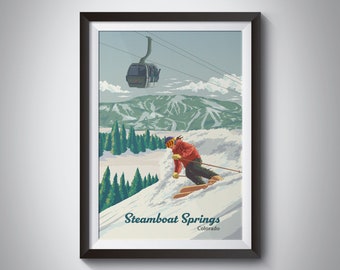 Steamboat Springs Ski Resort Poster, Steamboat Colorado Print, Vintage Ski Print, Skiing Gift, Vail, Aspen, Breckenridge, Wall Art Print