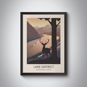 Lake District National Park Poster, Ullswater Lake, Keswick Cumbria, Retro Vintage Travel Poster, UK National Park, Windermere, Framed Print