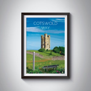 Cotswold Way National Trail Poster, National Park, The Cotswolds, Broadway Tower, Worcestershire, England, Painting, Travel Print, Gift