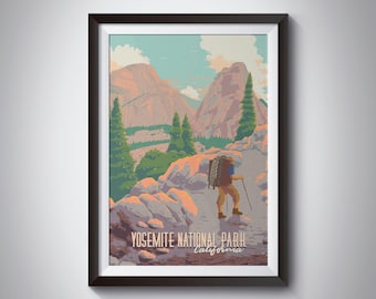 Plakat z Parku Narodowego Yosemite, Kalifornia, USA, wydruk podróżny, Half Dome, wspinaczka skałkowa, wydruk El Capitan, Yellowstone, Sekwoja, plakat podróżniczy