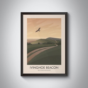 Póster de viaje de Ivinghoe Beacon, Buckinghamshire, Hertfordshire, Chilterns AONB, Dunstable Downs, impresión de viaje vintage, regalo para caminar, arte