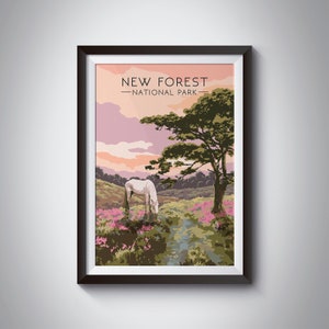 New Forest National Park Poster, Travel Print, New Forest Ponies, England, UK Wildlife, Southampton Hampshire, New Forest Poster, Art, Gift