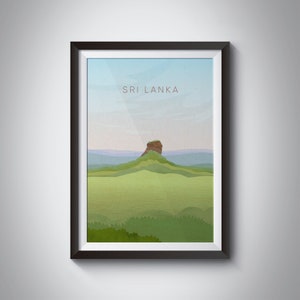 Sri Lanka minimale reisposter, Sri Lanka reisprint, Sigiriya Rock Fortress, Lions Rock, Colombo, Zuid-Azië, ingelijste muur kunst cadeau