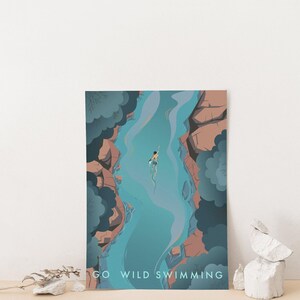 Go Wild Swimming Print, Travel Poster, Outdoor Swimming, Adventure, Swimmer Gift, Wall Art Decor, Hiking, National Park, Painting, Triathlon image 2