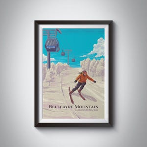 Belleayre Mountain Ski Resort Poster, New York, USA, Catsstill Park, Vintage Reisedruck, Snowboarding, Windham, Retro Sking Art, gerahmte Kunst