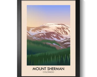 Mount Sherman Colorado Poster, Fourteeners Wall Art Print, 14er Hiking Decor, Mosquito Range Summit, Peak Bagging Travel Artwork
