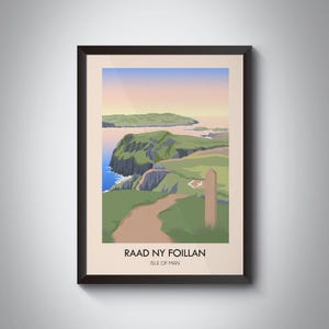 Póster de la ruta de senderismo Raad Ny Foillan, Sendero costero de la Isla de Man, Póster de viaje, Impresión de arte mural, Puente del Milenio, Puerto de Douglas, Arte de Manx