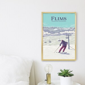 Flims Ski Resort Poster, Switzerland, Flims Laax Falera, Imboden Region, Snowboarding, Vintage Travel Print, Retro Skiing Art, Swiss Alps image 5