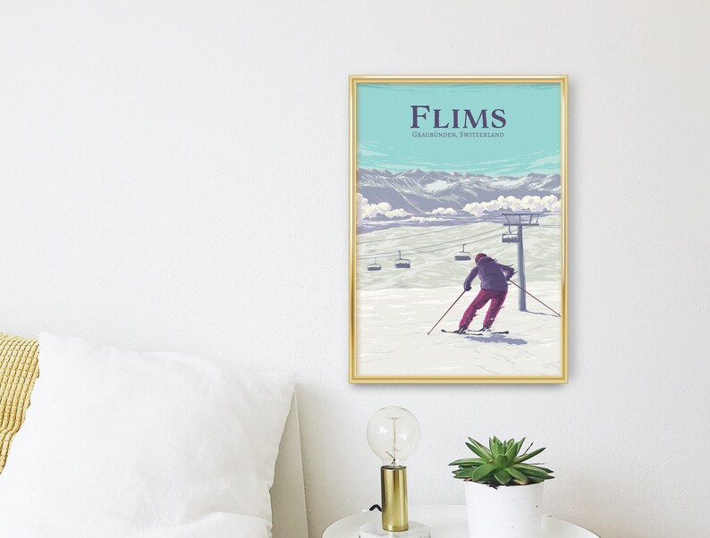 Flims Ski Resort Poster, Switzerland, Flims Laax Falera, Imboden Region, Snowboarding, Vintage Travel Print, Retro Skiing Art, Swiss Alps image 5