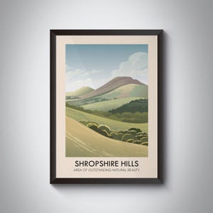 Shropshire Hills AONB Poster, Shropshire UK, West Midlands, Shrewsbury, Vintage Travel Print, Retro Wall Art, Framed Print, Caer Caradoc