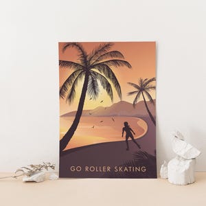 Go Roller Skating Art Print, Outdoor Hobbies, Roller Blading, Vintage Travel Poster, Outdoor Activities, Framed Print, Retro Skating Gift image 2