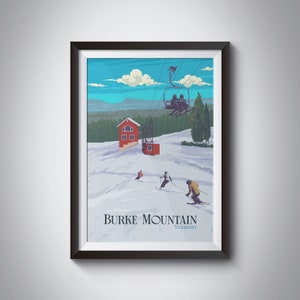 Burke Mountain Vermont Ski Resort Poster, Snowboarding, Vintage Travel Print, Ski Area Gift, Stratton, Killington, Trail Map, Wall Art Print