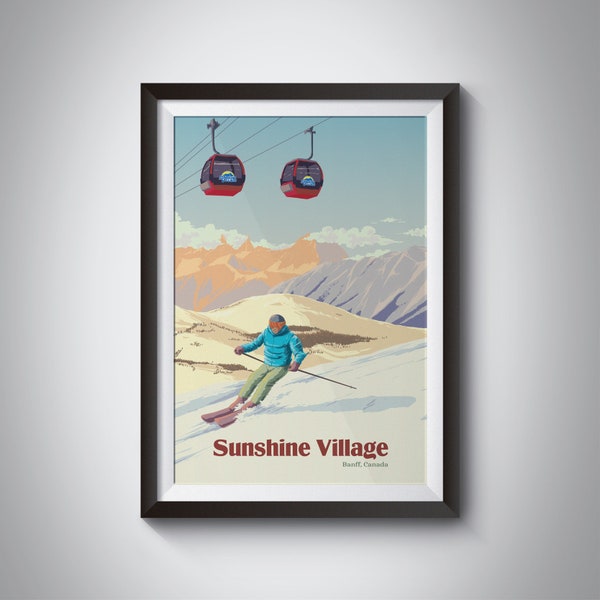 Sunshine Village Ski Resort Poster, Banff National Park Art, Canada Travel Print, Lake Louise, Mount Norquay, Alberta, Vintage Skiing Print