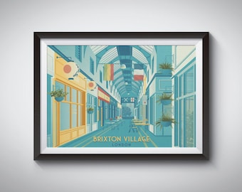 Brixton Village London Poster, Market Row, South London Wall Art Print, Vintage Travel Poster, Coldharbour Lane, Academy, Electric Avenue