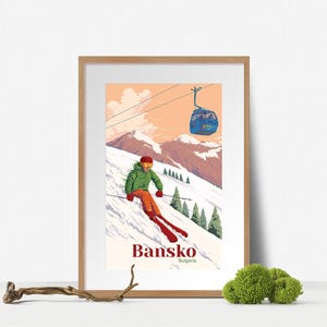 Bansko Bulgaria Ski Resort Poster, Travel Poster, Wall Art, Snowboarding, Vintage Skiing Print, Retro Ski Artwork, Gift for Skier, Mountains image 5