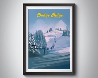 Dodge Ridge Ski Resort Poster, Pinecrest, California, Snowboarding, San Francisco, Vintage Travel Print, Retro Skiing Wall Art, Trail Map