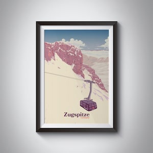 Poster della località sciistica di Zugspitze, Germania Sci Stampa, Montagne del Wetterstein, Garmisch-Partenkirchen, Baviera, Tedesco, Snowboard, Alpspitze