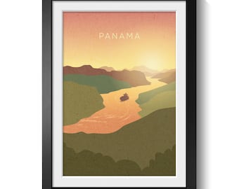 Panama Minimal Travel Poster, Panama Canal, Central America, South America, Vintage Travel Print, Sunset Poster, Retro Artwork, Framed Art