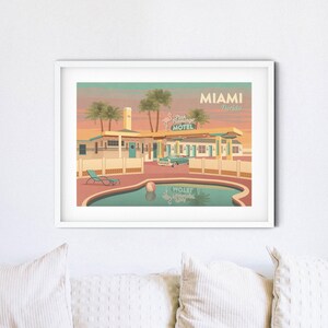 Miami Florida Reise Poster, USA, Retro Miami Druck, Vintage Hottel Art, Americana, Route 66, Nationalpark Poster, Spring Break, Magic City Bild 6
