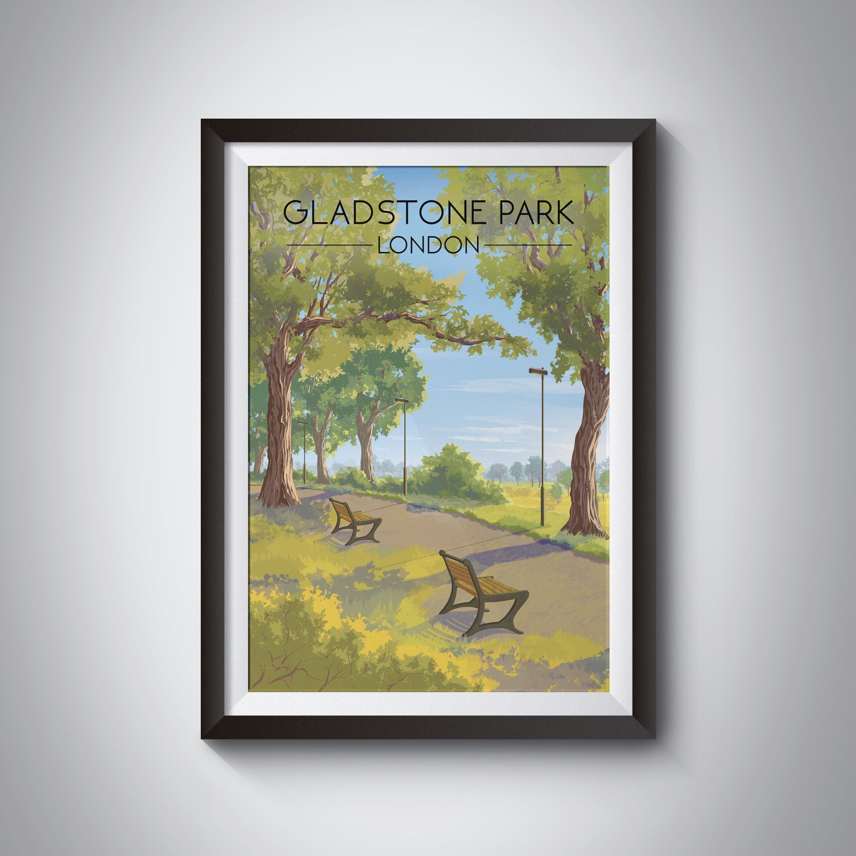 Gladstone Park London Poster, Dollis Hill, London Park Print, Brent, Vintage Travel Poster, North West London NW2, Framed Print, Wall Art