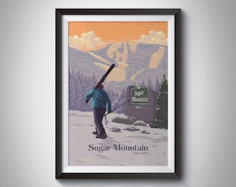 Sugar Mountain North Carolina Ski Resort Travel Poster, Pisgah National Forest, Appalachian Mountains, Snowboarding, Blue Ridge Mountains