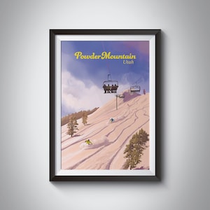 Poster della stazione sciistica di Powder Mountain, stampa di viaggio Utah USA, poster di sci vintage, arte del parco nazionale, arte della parete di snowboard, regalo di Park City Utah