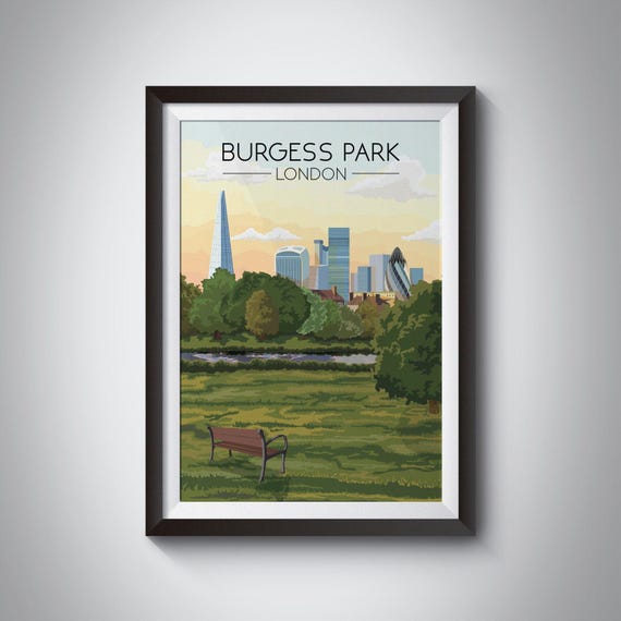 Burgess Park London Poster, Travel Print, Southwark, South East London, Skyline Art, Parkrun, Camberwell, Peckham, Bermondsey, Walworth