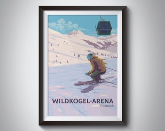 Wildkogel Ski Resort Poster, Austrian Alps, Vintage Ski Print, Neukirchen, Bramberg, Kitzbühel Alps, Snowboarding, Hohe Tauern National Park