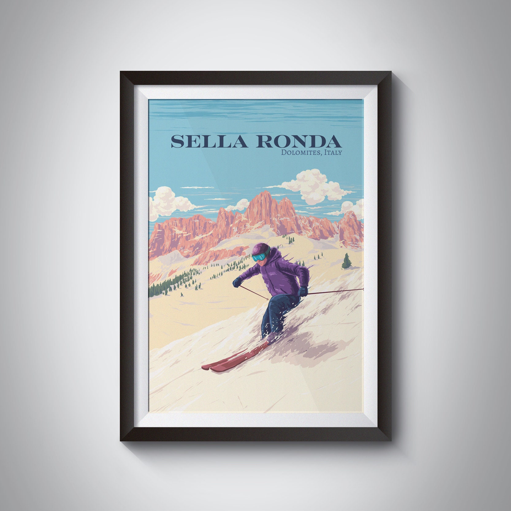 Sella Ronda Ski Circuit Poster, Italy, Italian Dolomites, Val