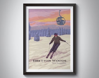 Bretton Woods Mountain Resort Poster, Ski Resort, New Hampshire USA, Snowboarding, White Mountains, Omni Mount Washington, Travel Print