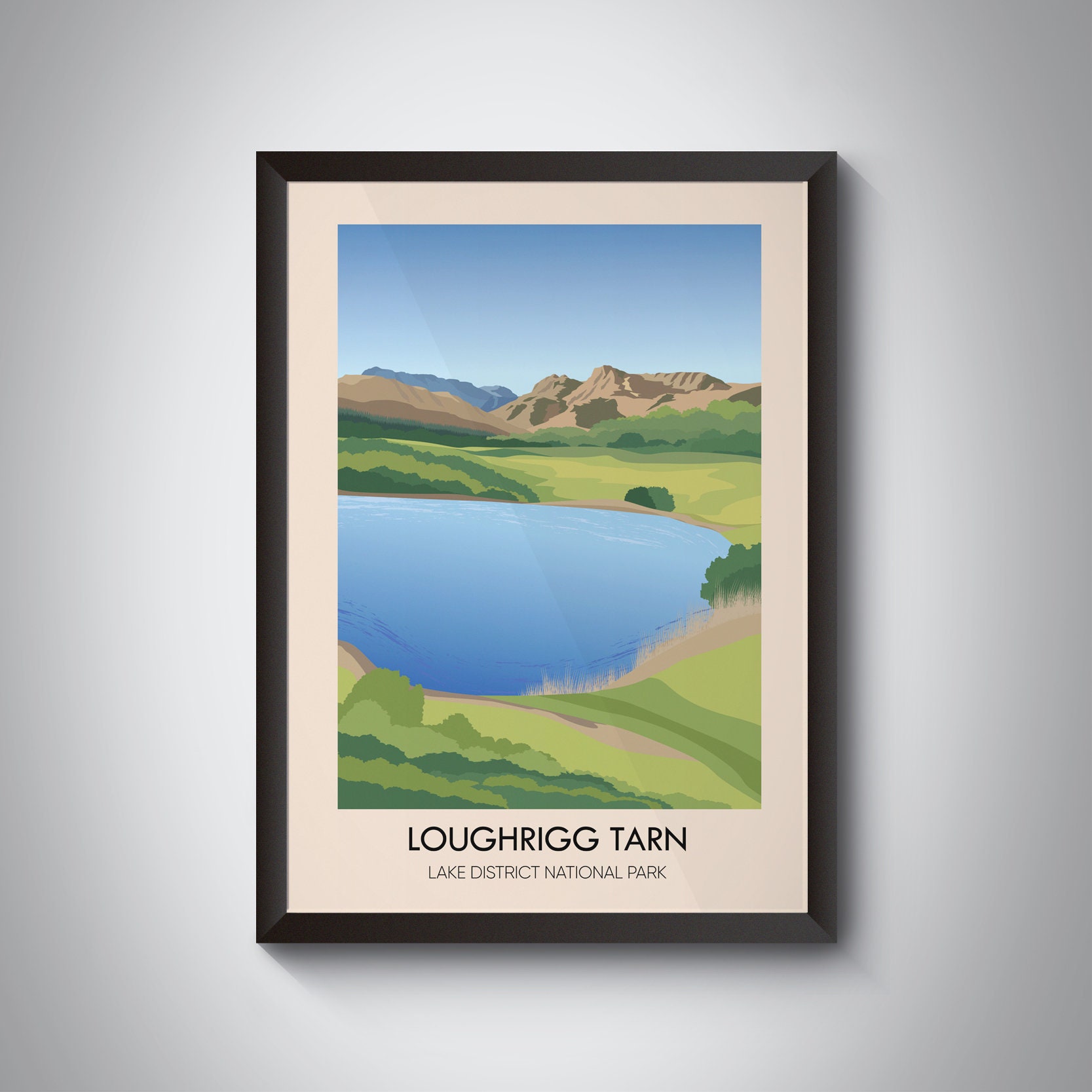 Langdale Pikes, Lake District, original linocut print