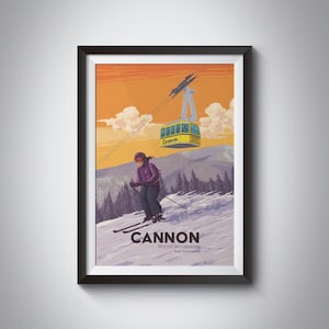 Cannon New Hampshire Ski Resort Travel Poster, USA, Ski Area, Franconia Notch State Park, White Mountains, Cannon Mountain Aerial Tramway