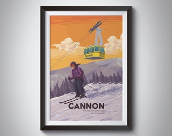 Cannon New Hampshire Ski Resort Travel Poster, USA, Ski Area, Franconia Notch State Park, White Mountains, Cannon Mountain Aerial Tramway