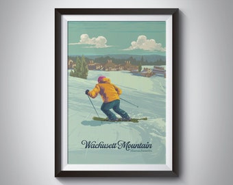 Wachusett Mountain Massachusetts Ski Resort Travel Poster, New England, Mount Wachusett, Skiing, Snowboarding, Princeton, Westminster, Print