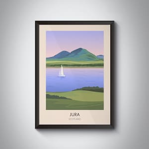 Jura Poster, Scotland, Inner Hebrides, Islay, Craighouse, Scottish Island, Vintage Travel Print, Scottish Munros, Paps Of Jura, Hiking Art