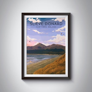 Slieve Donard Poster, Northern Ireland Travel Print, Glen River, Ulster, Mourne Mountains, Vintage Travel Print, Wall Art, Tallest Mountain