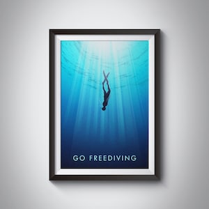 Go Freediving Art Print, Vintage Travel Print, Scuba Diving, Snorkelling, Ocean, Water-sports, Outdoor Activities, Hobbies, Retro Wall Art