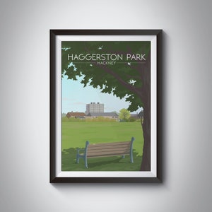 Haggerston Park London Travel Poster, East London, Hackney City Farm, Vintage Travel Print, Retro Artwork, East End, Victoria Park, Framed