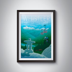 Whistler Poster, National Park Print, British Columbia, Rocky Mountains, Canada Travel Poster, Mountain Biking, Whistler Blackcomb, Canadian