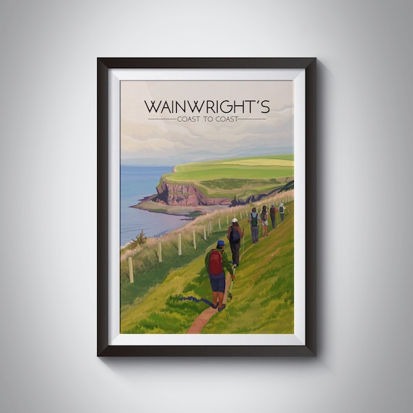 Wainwright's Coast to Coast Poster, Hiking Trail Poster, National Trail Print, St Bees to Robin Hoods Bay, Lake District National Park Art