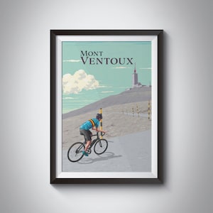 Mont Ventoux Cycling Travel Poster, France, Provence, Mountain, Tour de France, Vintage Travel Print, Road Bike, Cycling Alps, Retro Artwork